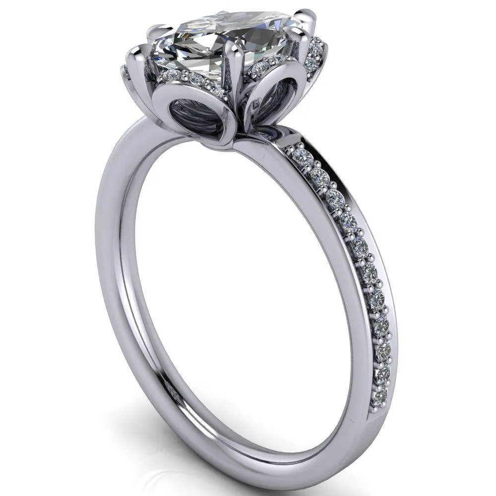 Daisy Marquise Center Stone Floral Diamond Basket Design and Diamond Shoulders Ring