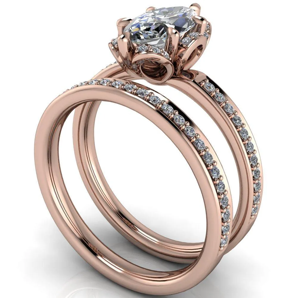 Daisy Marquise Center Stone Floral Diamond Basket Design and Diamond Shoulders Ring