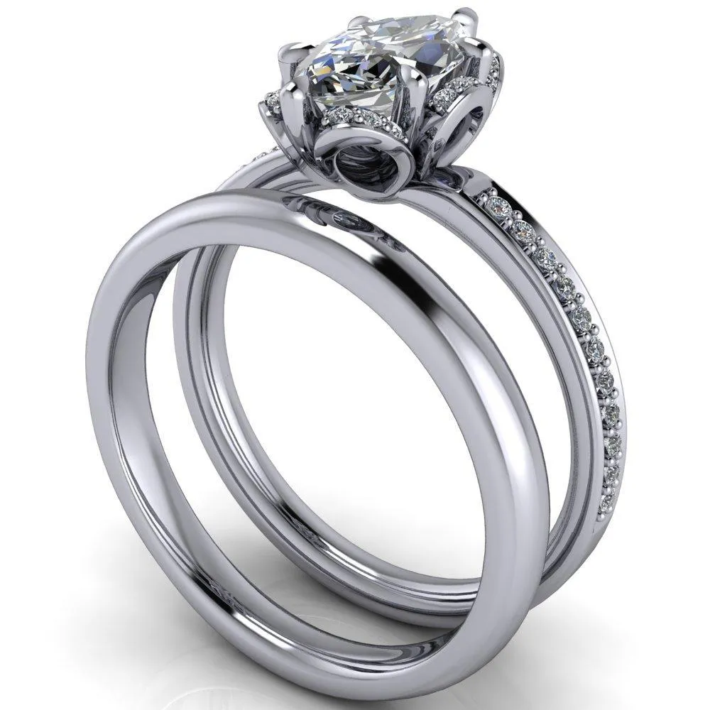 Daisy Marquise Center Stone Floral Diamond Basket Design and Diamond Shoulders Ring