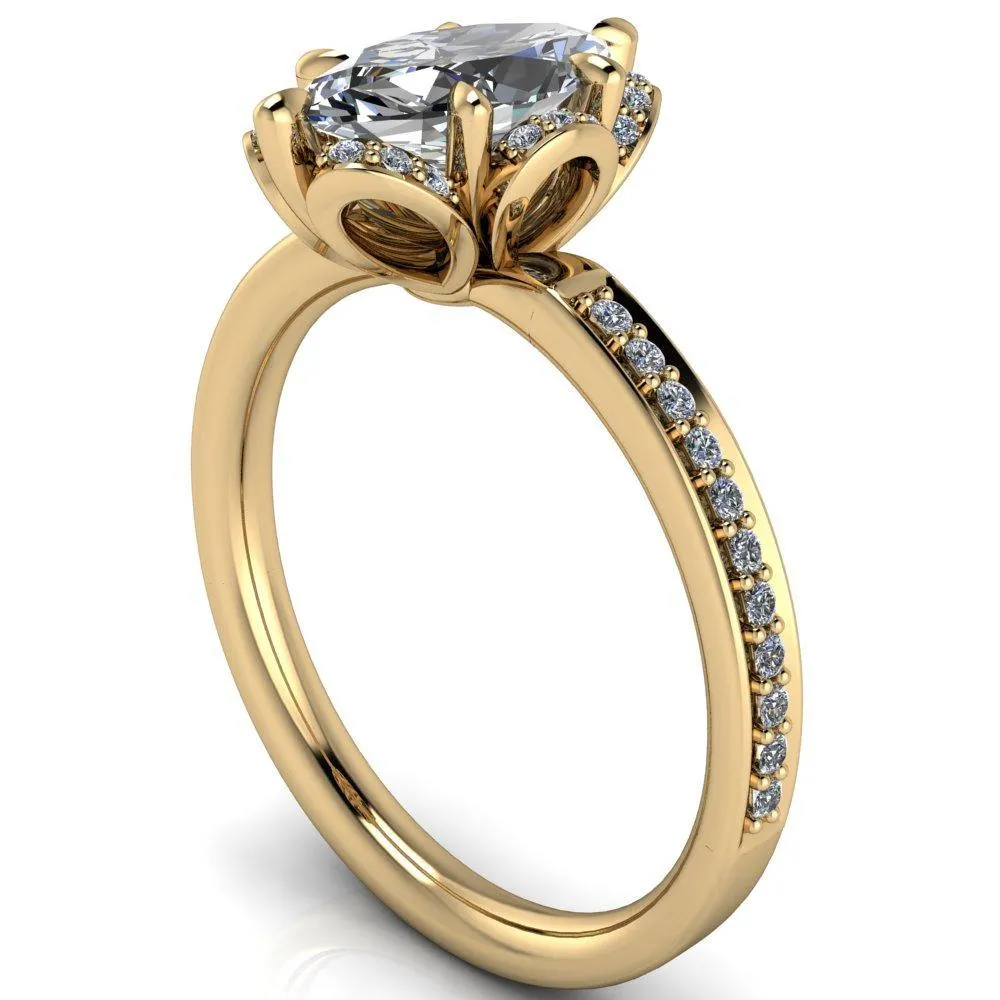 Daisy Marquise Center Stone Floral Diamond Basket Design and Diamond Shoulders Ring