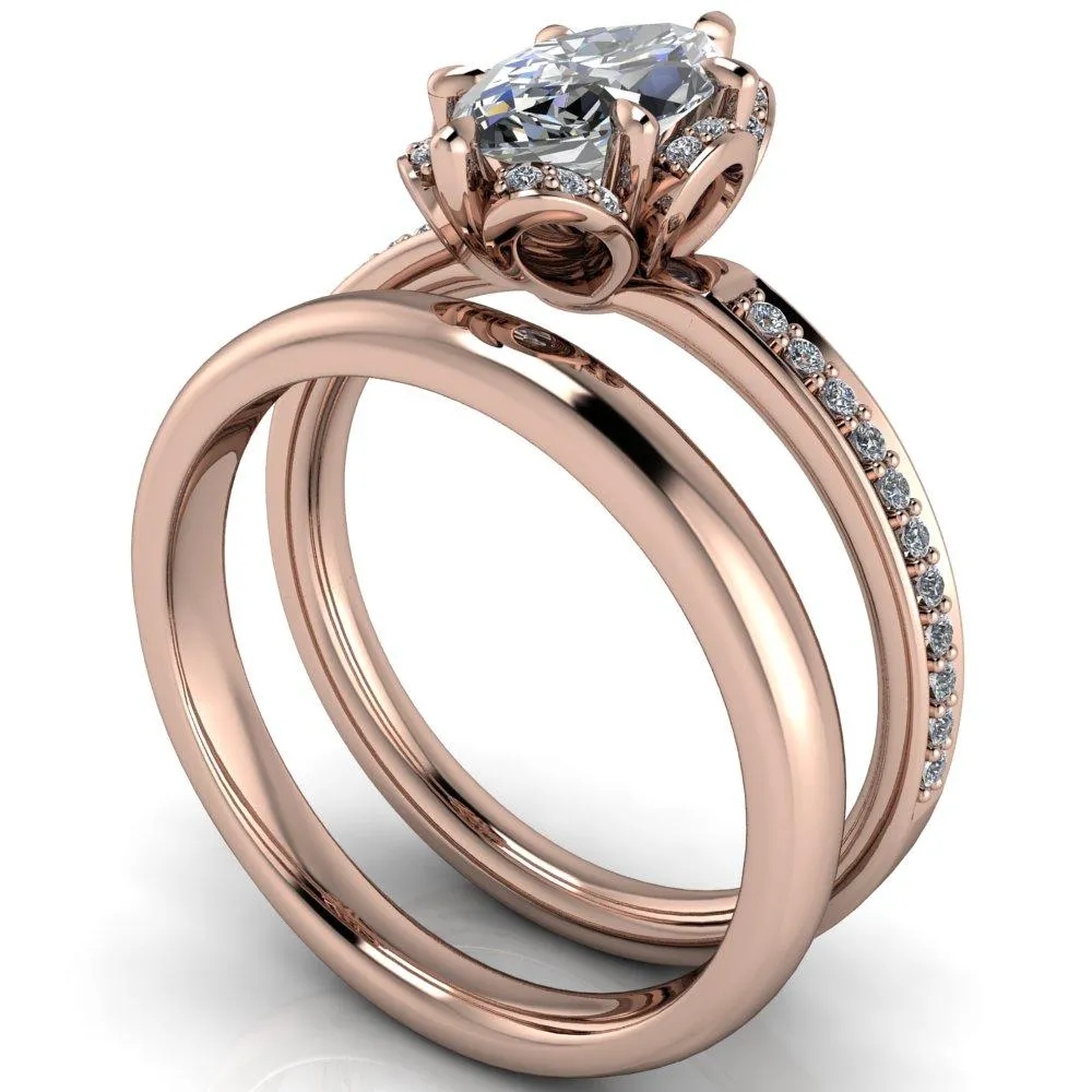Daisy Marquise Center Stone Floral Diamond Basket Design and Diamond Shoulders Ring