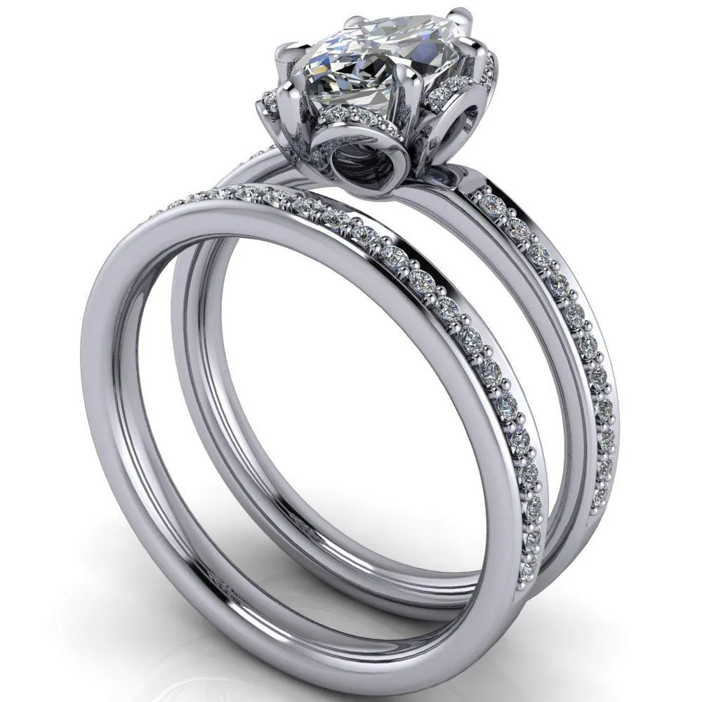 Daisy Marquise Center Stone Floral Diamond Basket Design and Diamond Shoulders Ring