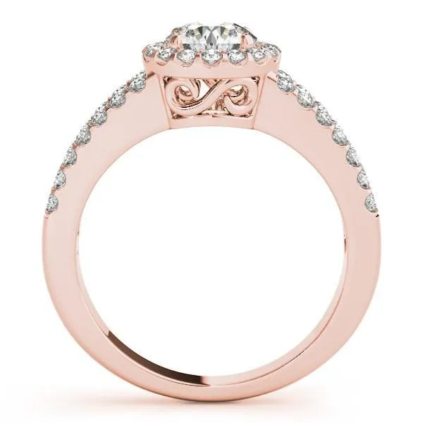 Dallie Round Center Stone Diamond Halo Basket and Split Shank Ring