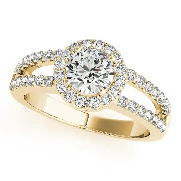 Dallie Round Center Stone Diamond Halo Basket and Split Shank Ring
