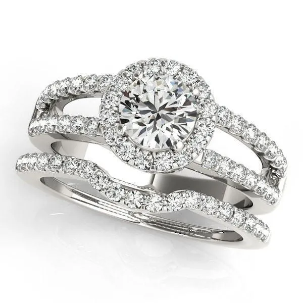 Dallie Round Center Stone Diamond Halo Basket and Split Shank Ring