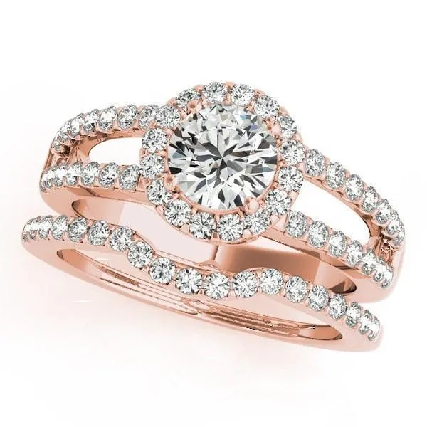 Dallie Round Center Stone Diamond Halo Basket and Split Shank Ring