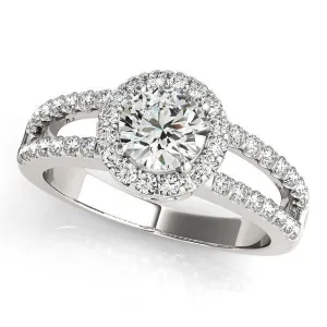 Dallie Round Center Stone Diamond Halo Basket and Split Shank Ring