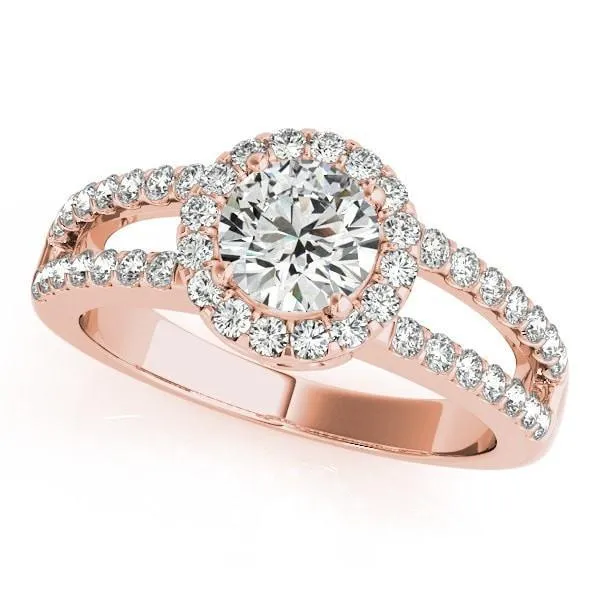 Dallie Round Center Stone Diamond Halo Basket and Split Shank Ring