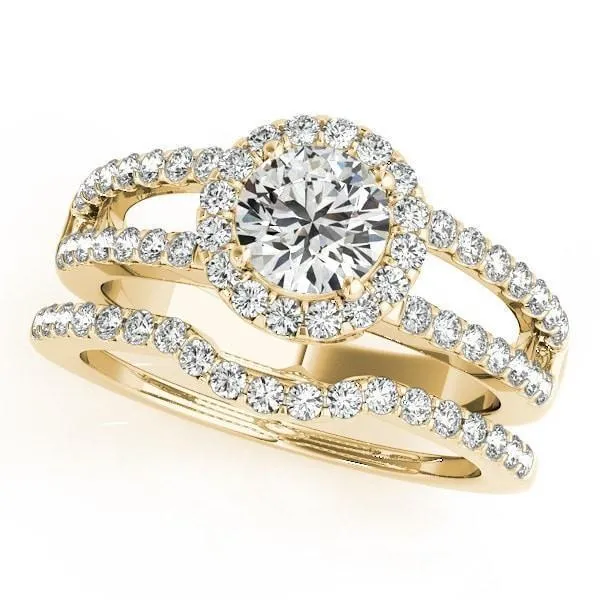 Dallie Round Center Stone Diamond Halo Basket and Split Shank Ring