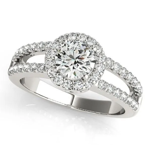 Dallie Round Center Stone Diamond Halo Basket and Split Shank Ring
