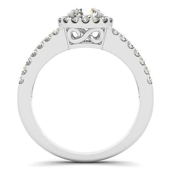 Dallie Round Center Stone Diamond Halo Basket and Split Shank Ring