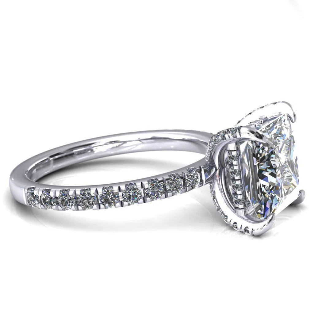 Daneli Princess/Square Moissanite 4 Claw Prong Micro Pave Diamond Sides Engagement Ring