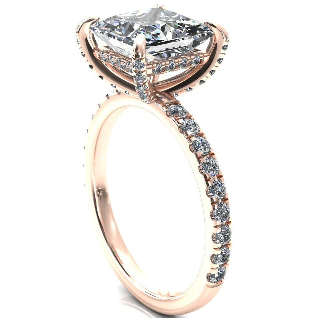 Daneli Princess/Square Moissanite 4 Claw Prong Micro Pave Diamond Sides Engagement Ring
