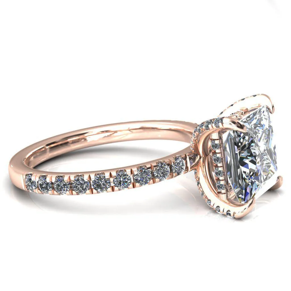 Daneli Princess/Square Moissanite 4 Claw Prong Micro Pave Diamond Sides Engagement Ring