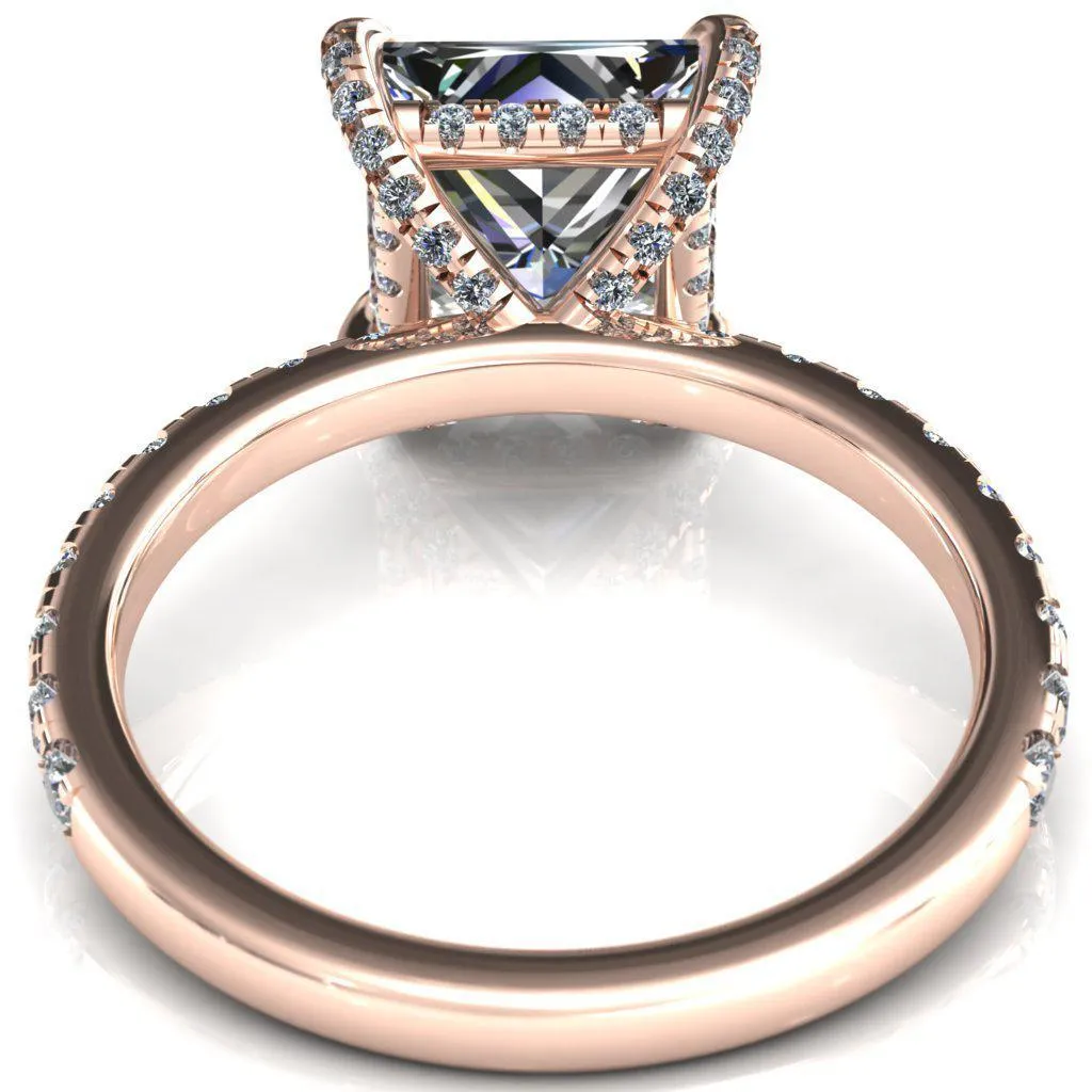 Daneli Princess/Square Moissanite 4 Claw Prong Micro Pave Diamond Sides Engagement Ring