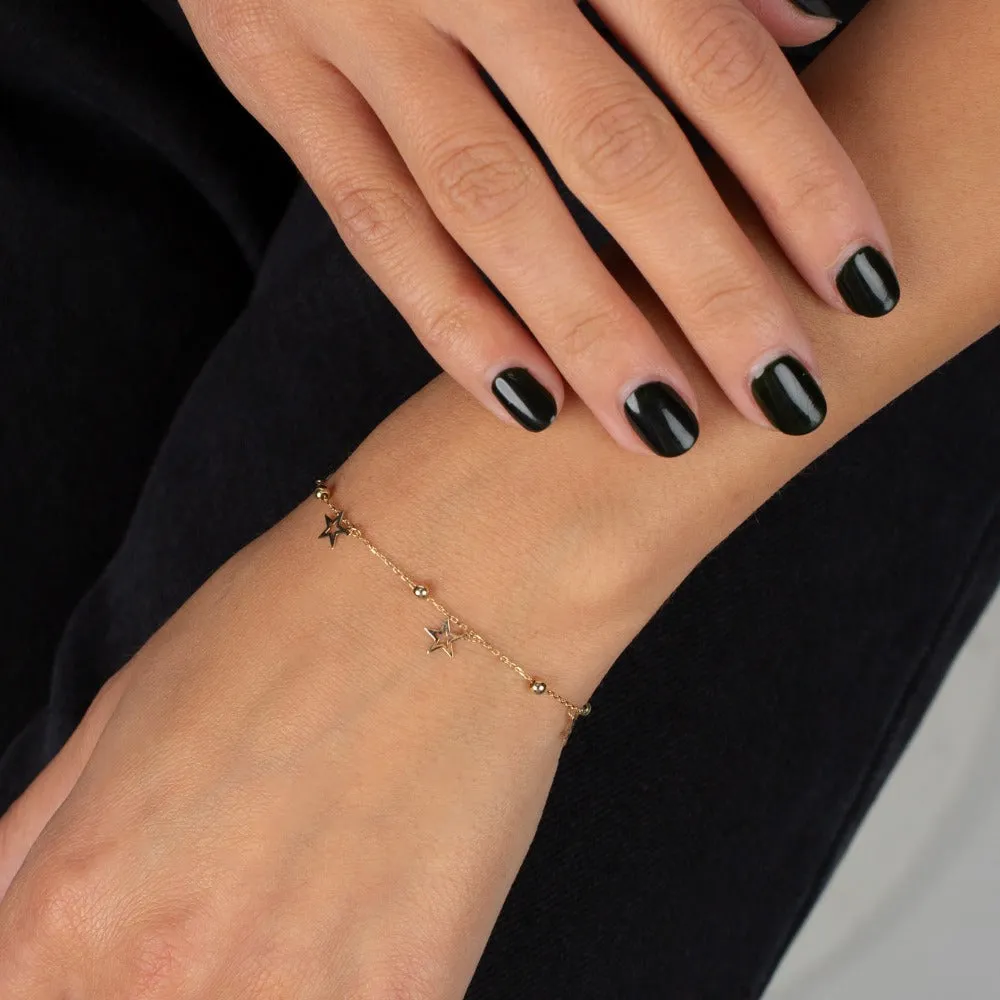 Dangling Open Stars Charm Bracelet 14K