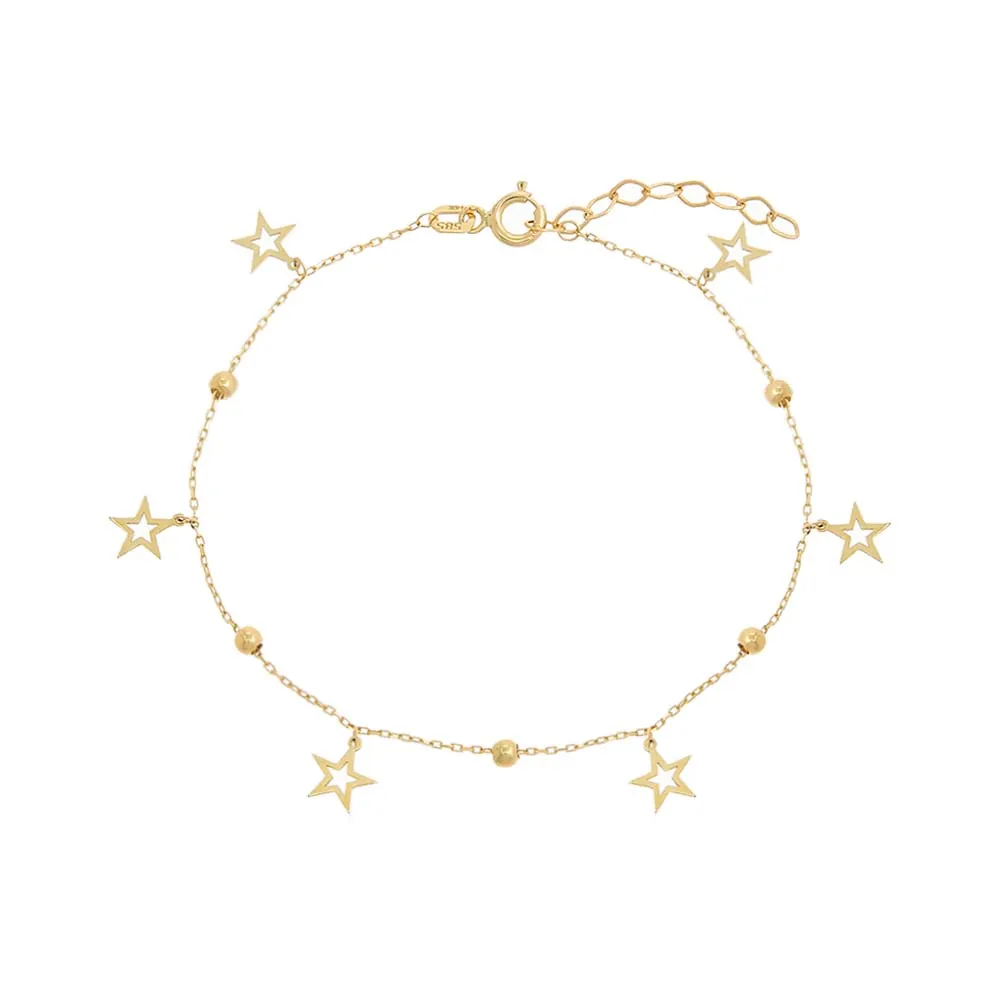 Dangling Open Stars Charm Bracelet 14K