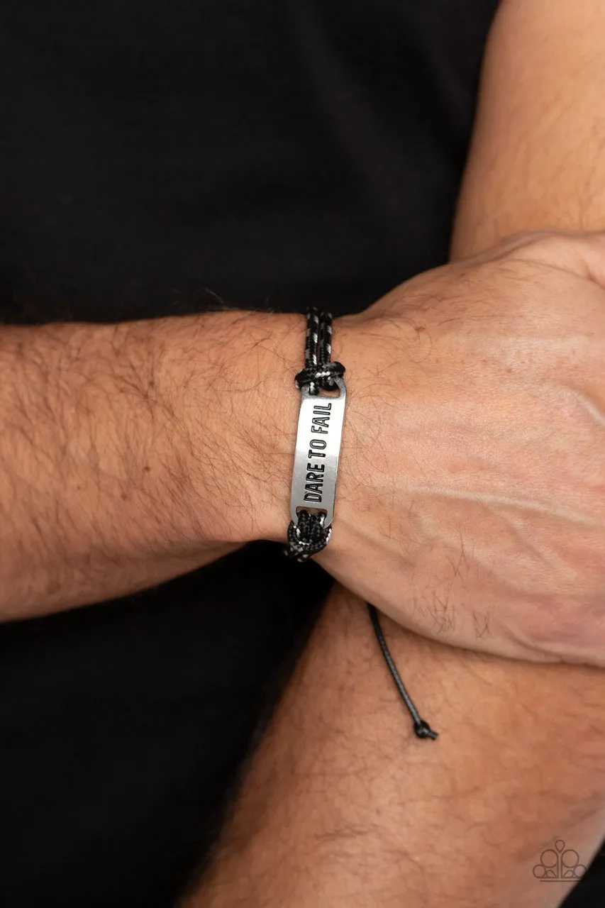 Dare to Fail - Black - Leather Inspirational Urban Paparazzi Pull-Cord Bracelet