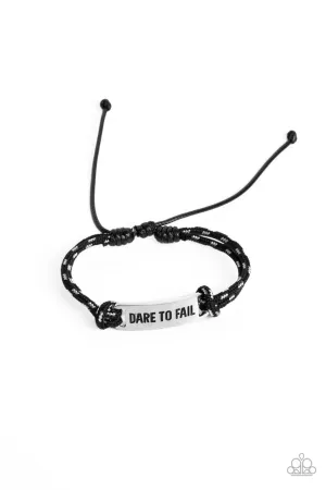 Dare to Fail - Black - Leather Inspirational Urban Paparazzi Pull-Cord Bracelet