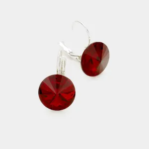 Dark Red Round Crystal Lever Back Pageant Earrings | Interview Earrings |  376380