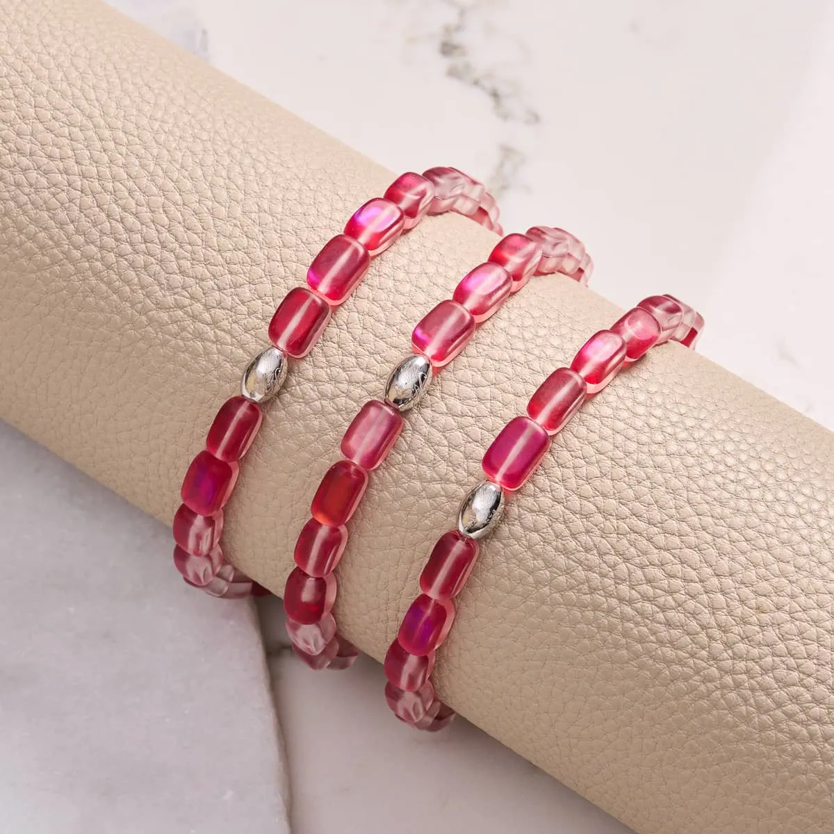 Dark Vermillion | .925 Sterling Silver | Mermaid Glass Pebble Bracelet