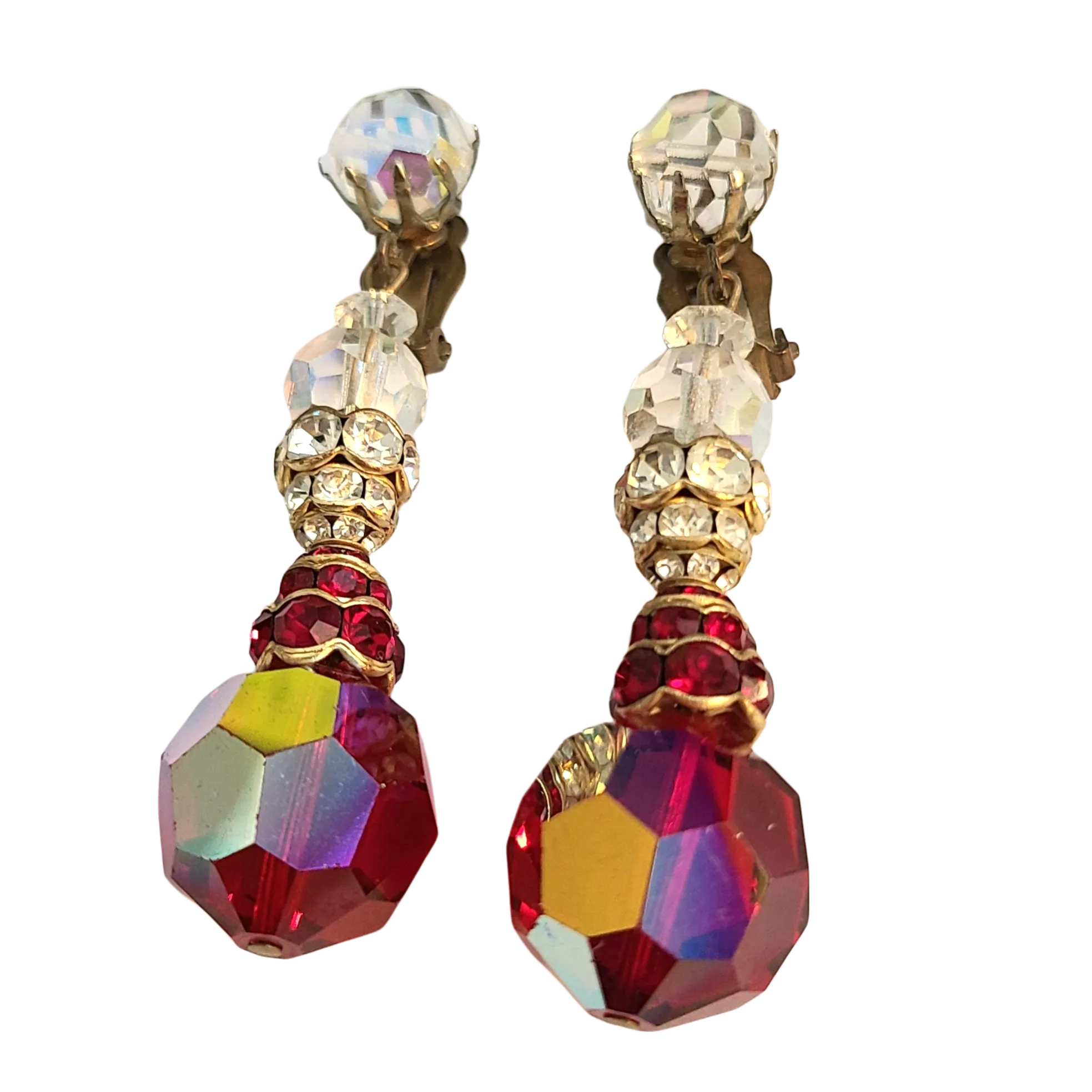 Dazzing Red Bead and Rhinestone Drop Earrings
