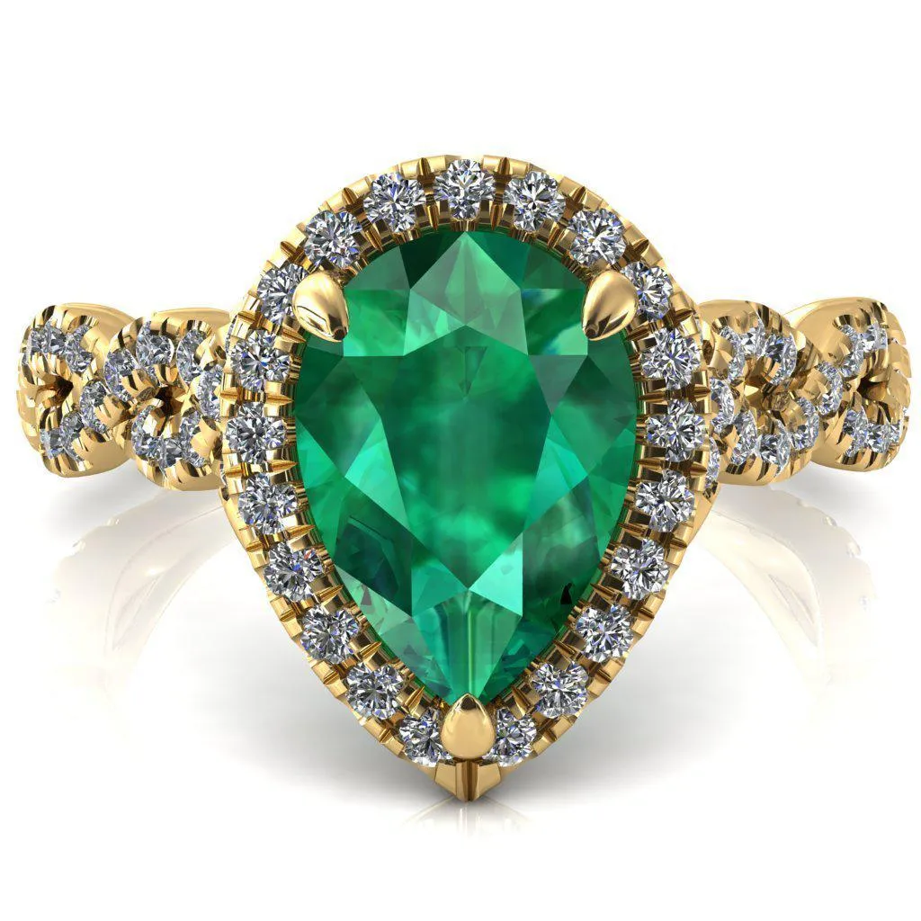 Delaney Pear Emerald Halo Diamond 3/4 Infinity Eternity Ring