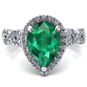 Delaney Pear Emerald Halo Diamond 3/4 Infinity Eternity Ring
