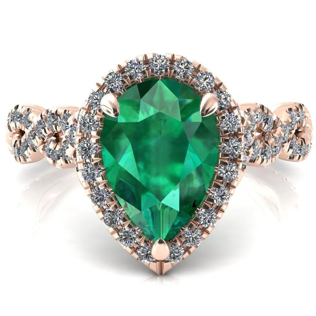 Delaney Pear Emerald Halo Diamond 3/4 Infinity Eternity Ring