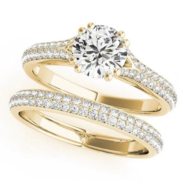 Delphine Round Center Stone Double Diamond Row Pave Engagement Ring