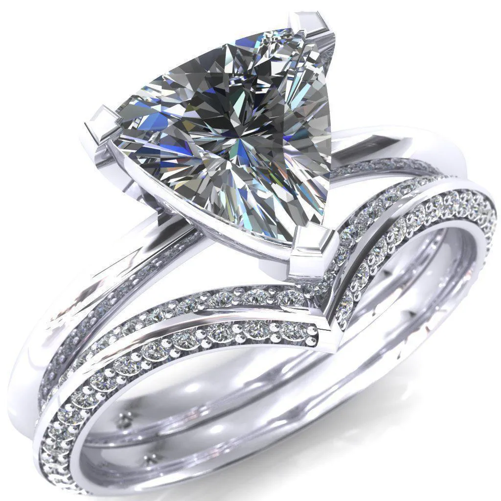 Dessa Trillion Moissanite Chevron Head Knife Shank Ring