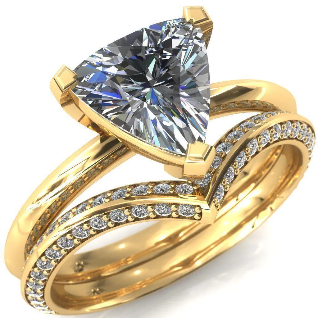 Dessa Trillion Moissanite Chevron Head Knife Shank Ring