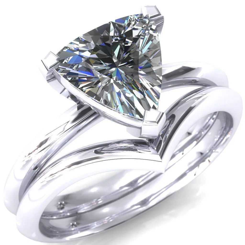 Dessa Trillion Moissanite Chevron Head Knife Shank Ring