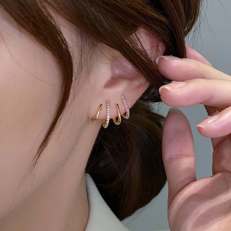 Devious Inlaid Faux Quad Hoop Earrings in Gold and Silver