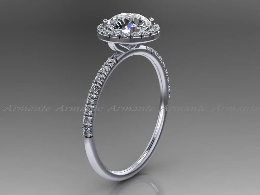 Diamond Free Moissanite And White Sapphire Halo Engagement Ring
