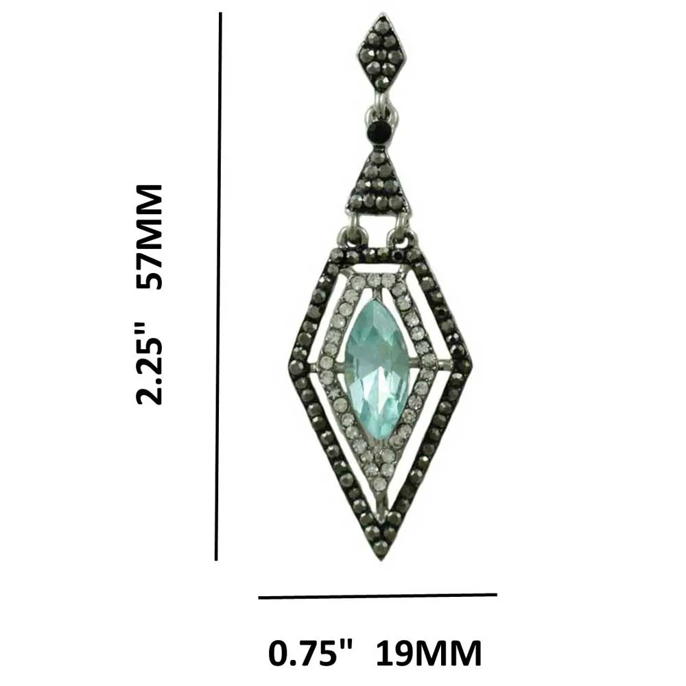 Diamond Shape Aqua Crystal Dangling Pierced Earring - REC411