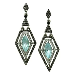 Diamond Shape Aqua Crystal Dangling Pierced Earring - REC411