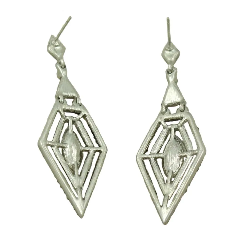 Diamond Shape Aqua Crystal Dangling Pierced Earring - REC411