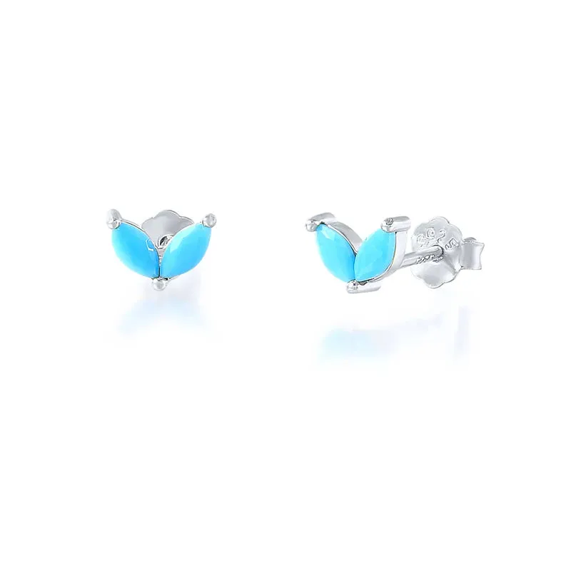 Diamond-Stud Turquoise Hoops Earrings
