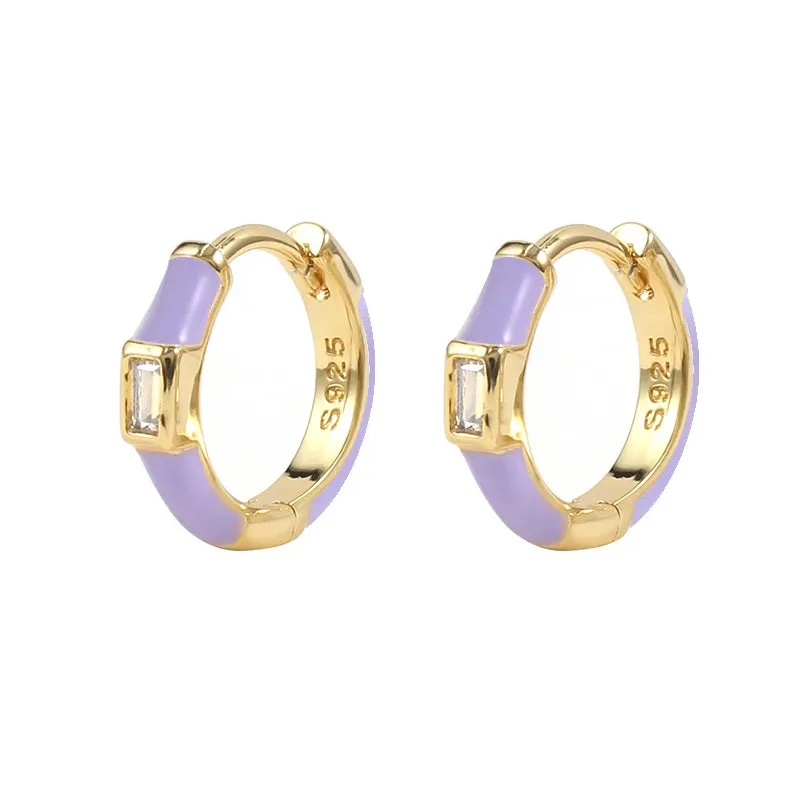 Diamond-Stud Turquoise Hoops Earrings