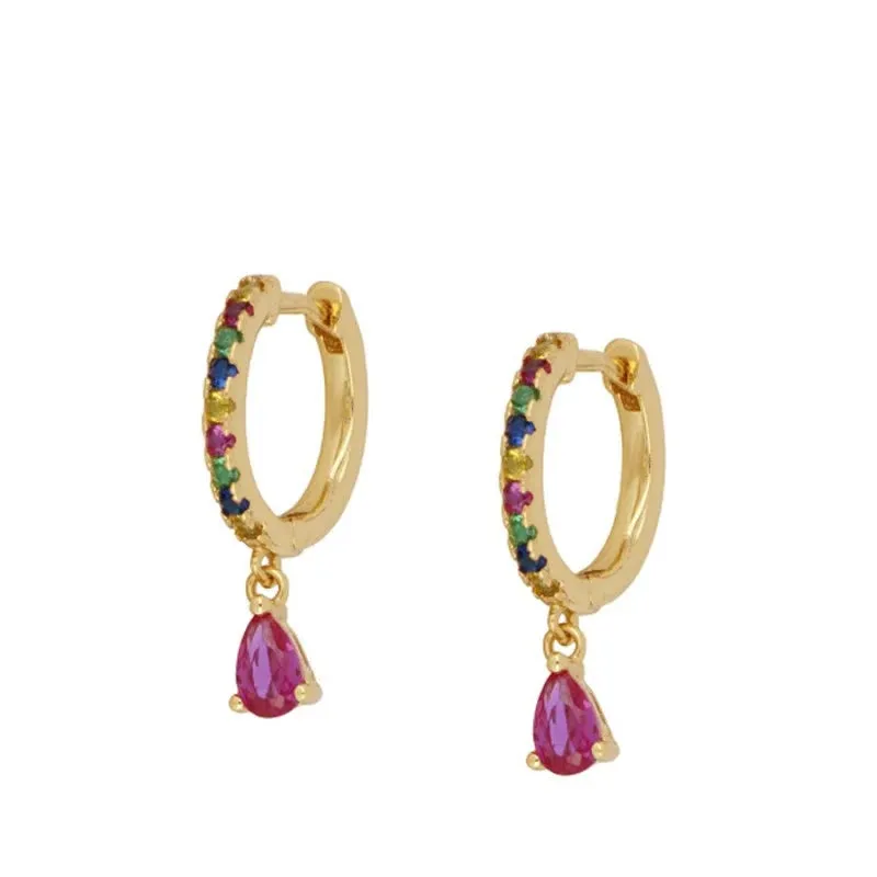 Diamond-Stud Turquoise Hoops Earrings