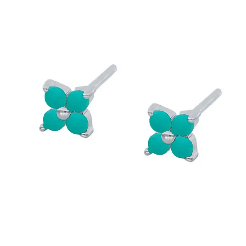 Diamond-Stud Turquoise Hoops Earrings