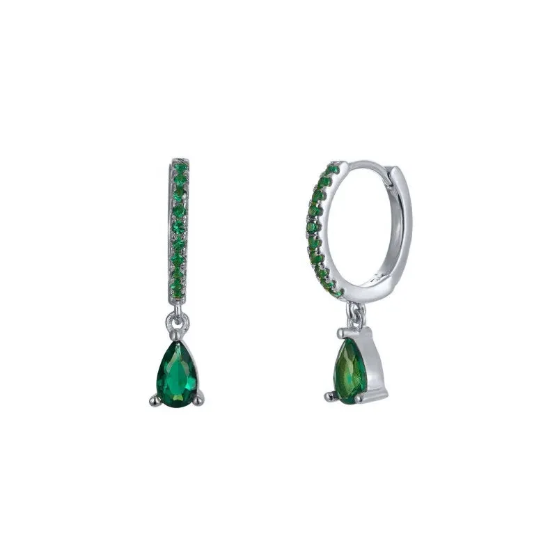 Diamond-Stud Turquoise Hoops Earrings