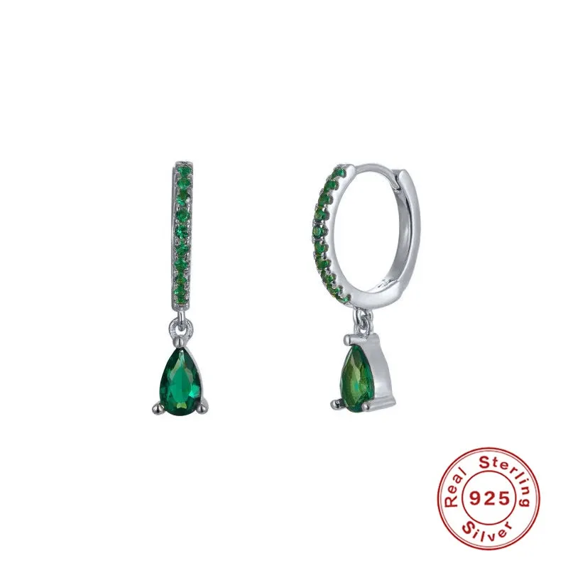 Diamond-Stud Turquoise Hoops Earrings