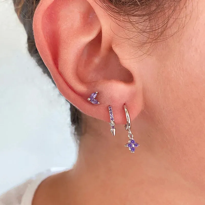 Diamond-Stud Turquoise Hoops Earrings