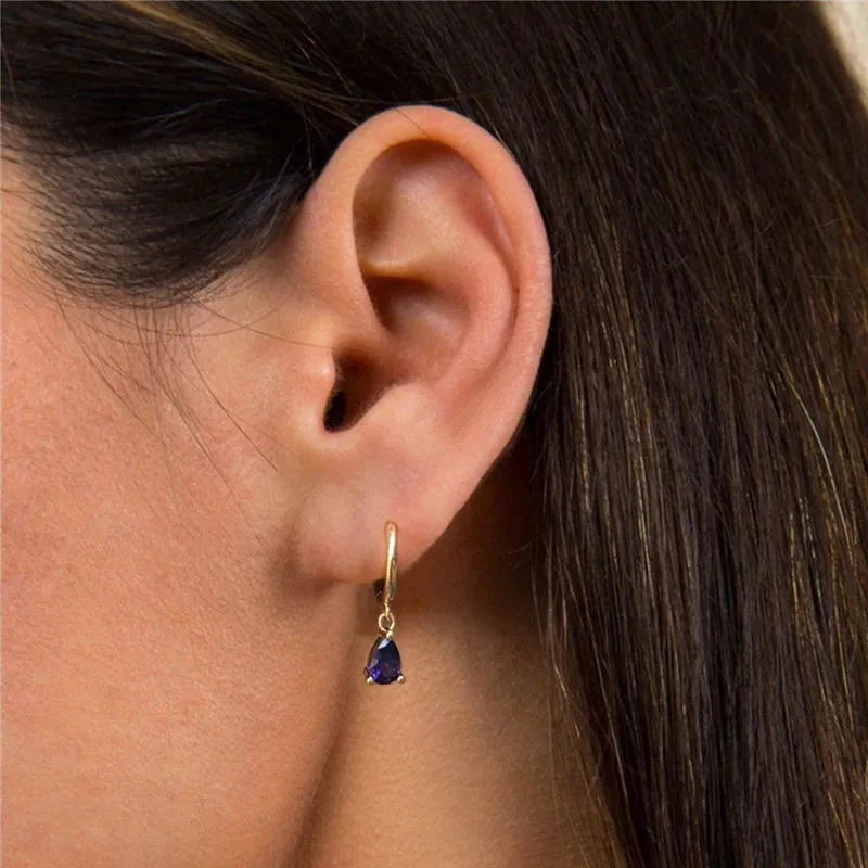 Diamond-Stud Turquoise Hoops Earrings