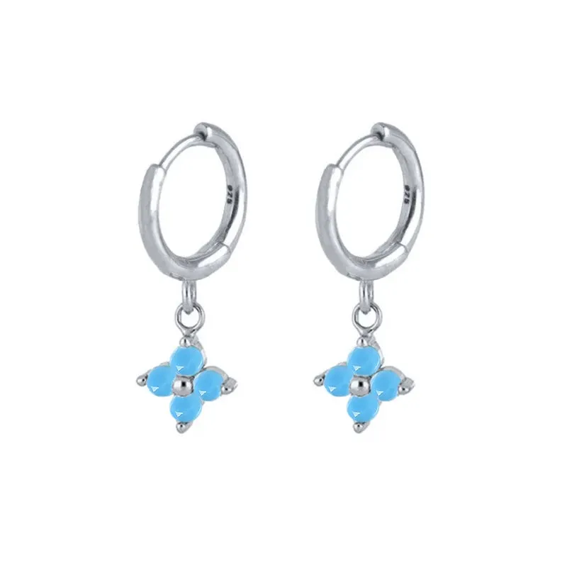 Diamond-Stud Turquoise Hoops Earrings