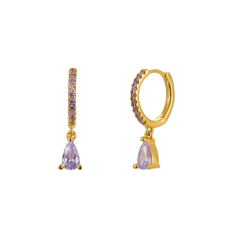 Diamond-Stud Turquoise Hoops Earrings