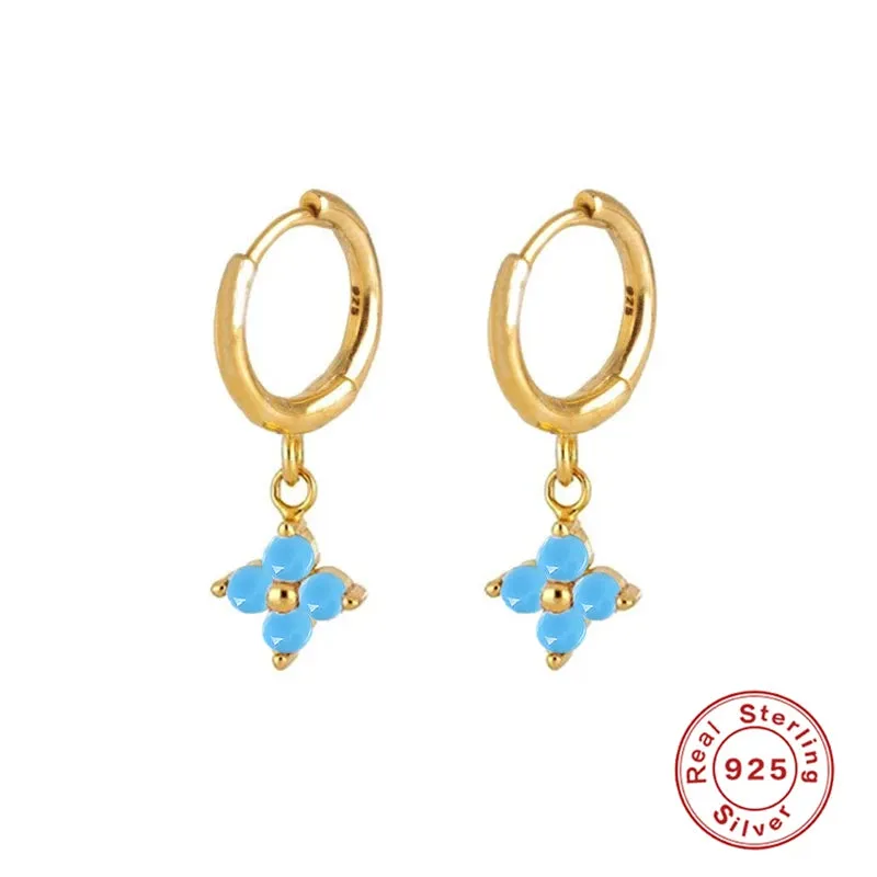 Diamond-Stud Turquoise Hoops Earrings