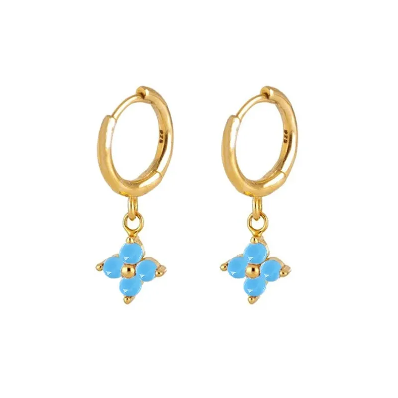 Diamond-Stud Turquoise Hoops Earrings
